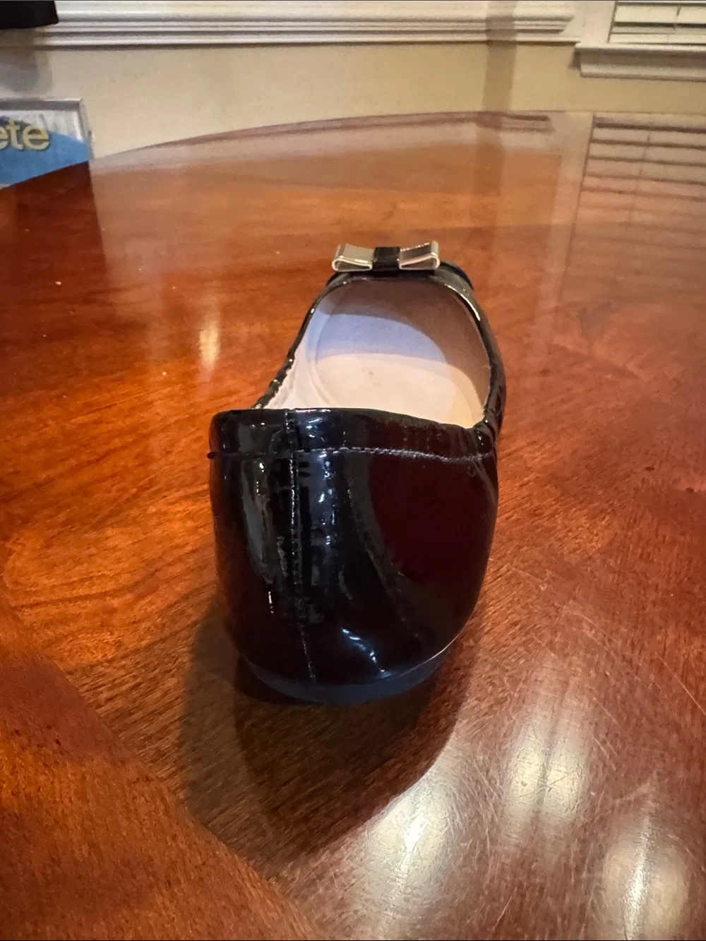 Coach Black Patent Leather Ballet Flat with Decorative Bow Trim